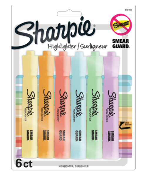 Sharpie Highlighters, Tank Chisel, 6 Pack, Pastel; $8.98