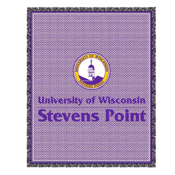 UWSP Tapestry Afghan- Purple Seal; $99.98