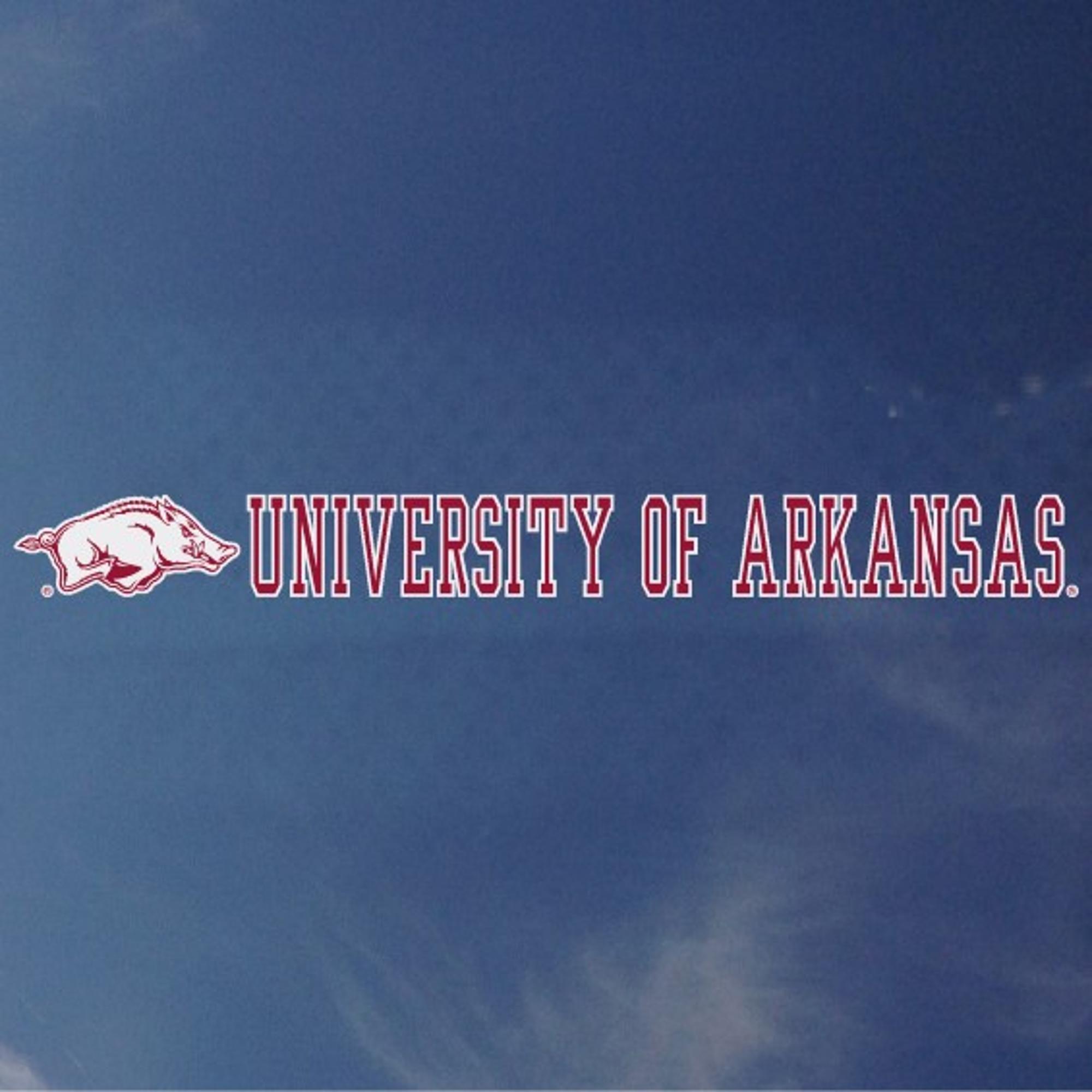 image of: Arkansas Razorbacks Color Shock Running Hog Next to University of Arkansas Strip Decal - Red/White