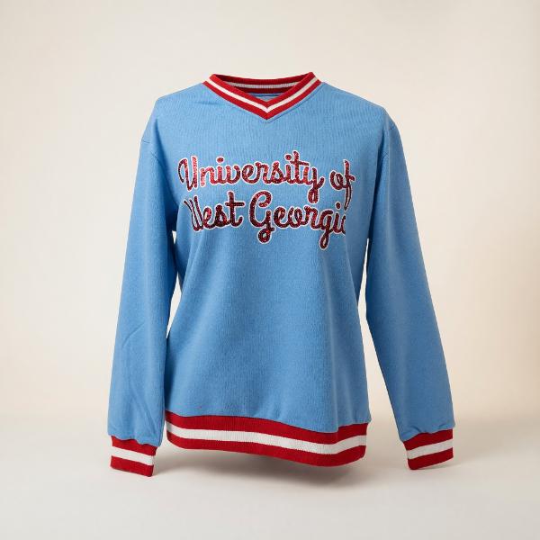 BOMB VARSITY STRIPE SEQUIN PULLOVER; $79.99