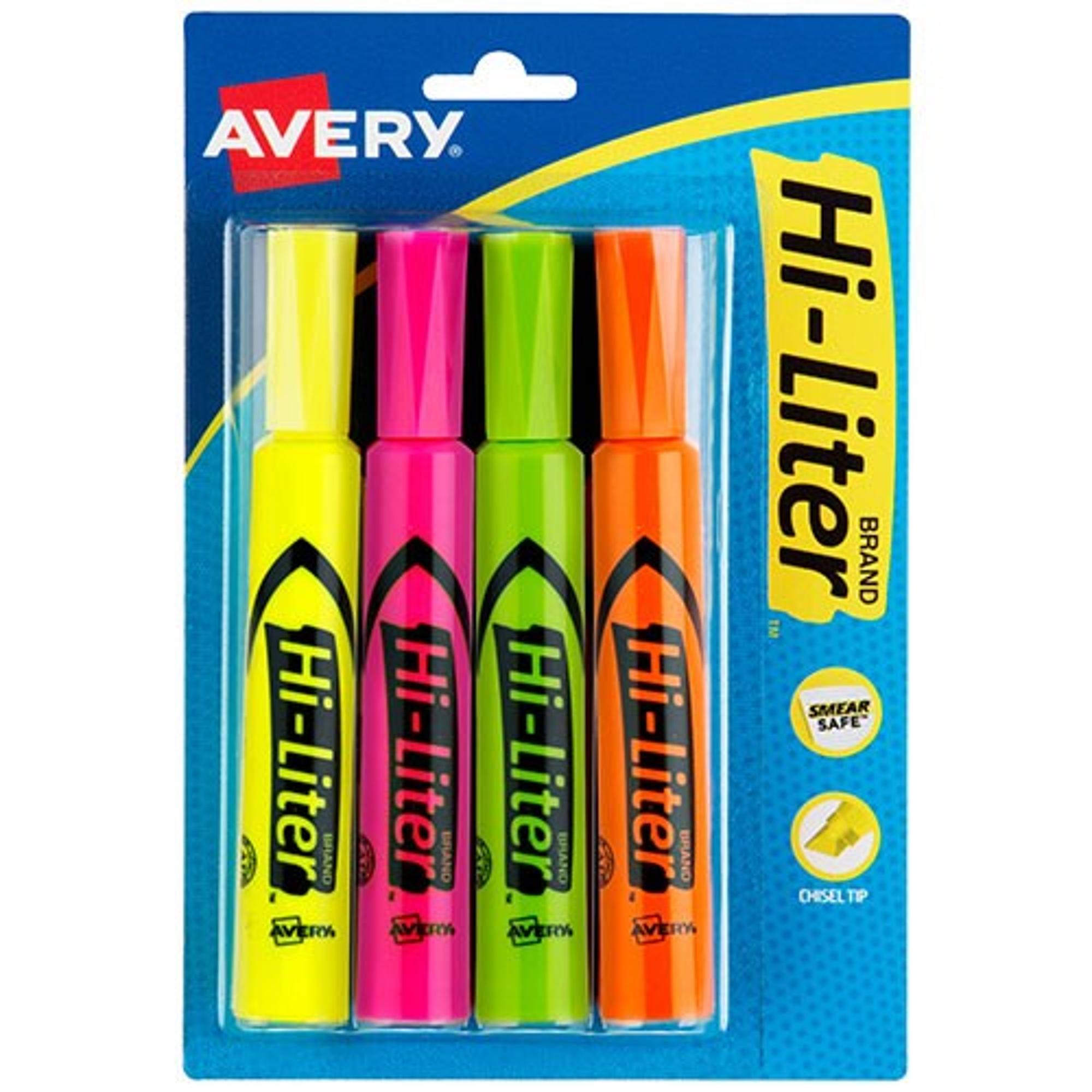 image of: AVERY HI-LITER CARDED 4 COUNT DESK STYLE