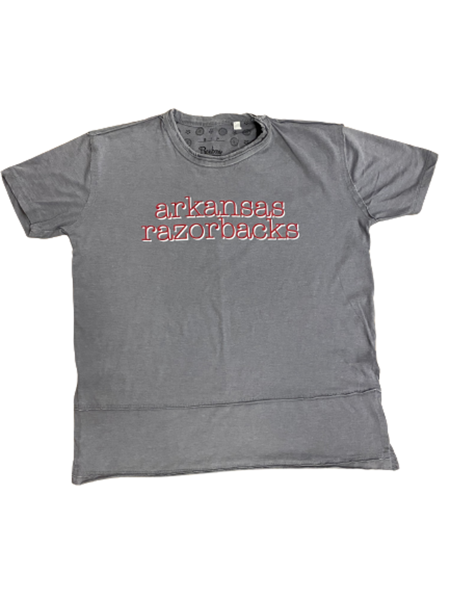 image of: MD25-Arkansas Razorbacks Women's Blue Jean Baby Short Sleeve Raw Stitch Top