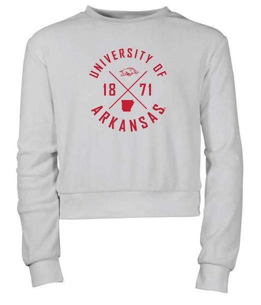 Arkansas Razorbacks Sloan Youth Cropped Crew Neck - Grey; $49.99