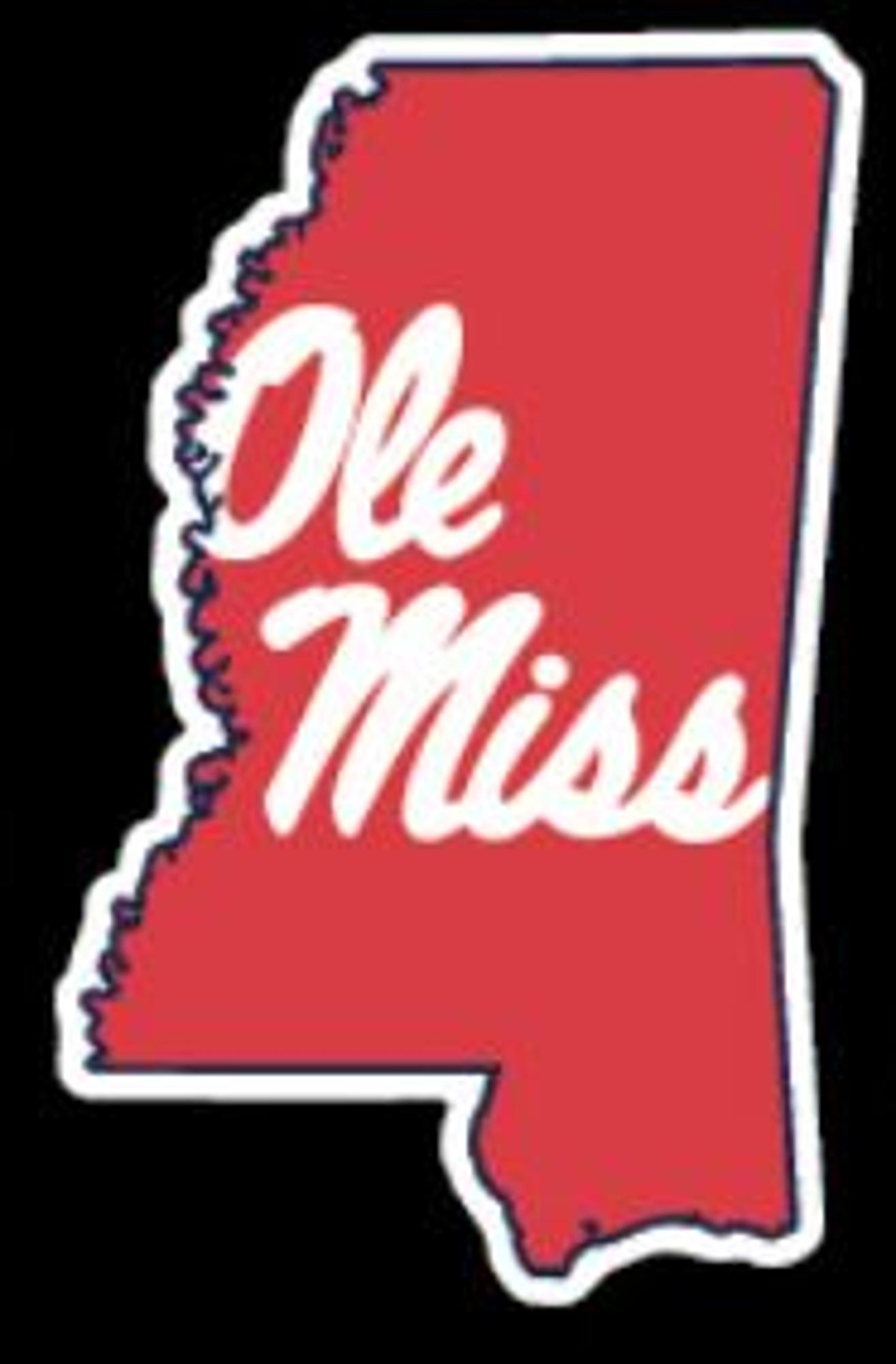image of: Red Ole Miss State Script Dizzler Sticker 2in