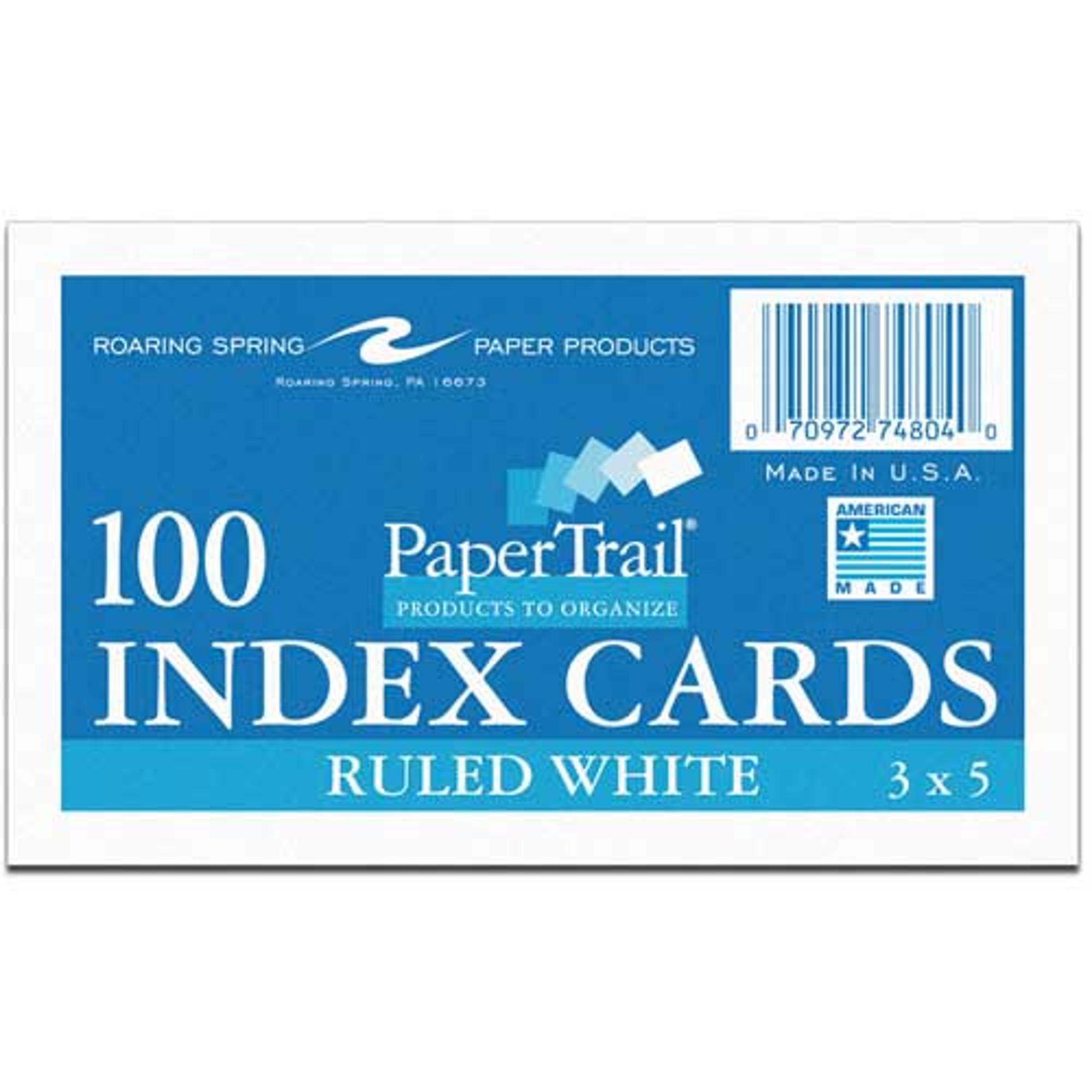 image of: Roaring Spring Paper Trail Index Card - White 3x5in 100Ct Bulk Ruled