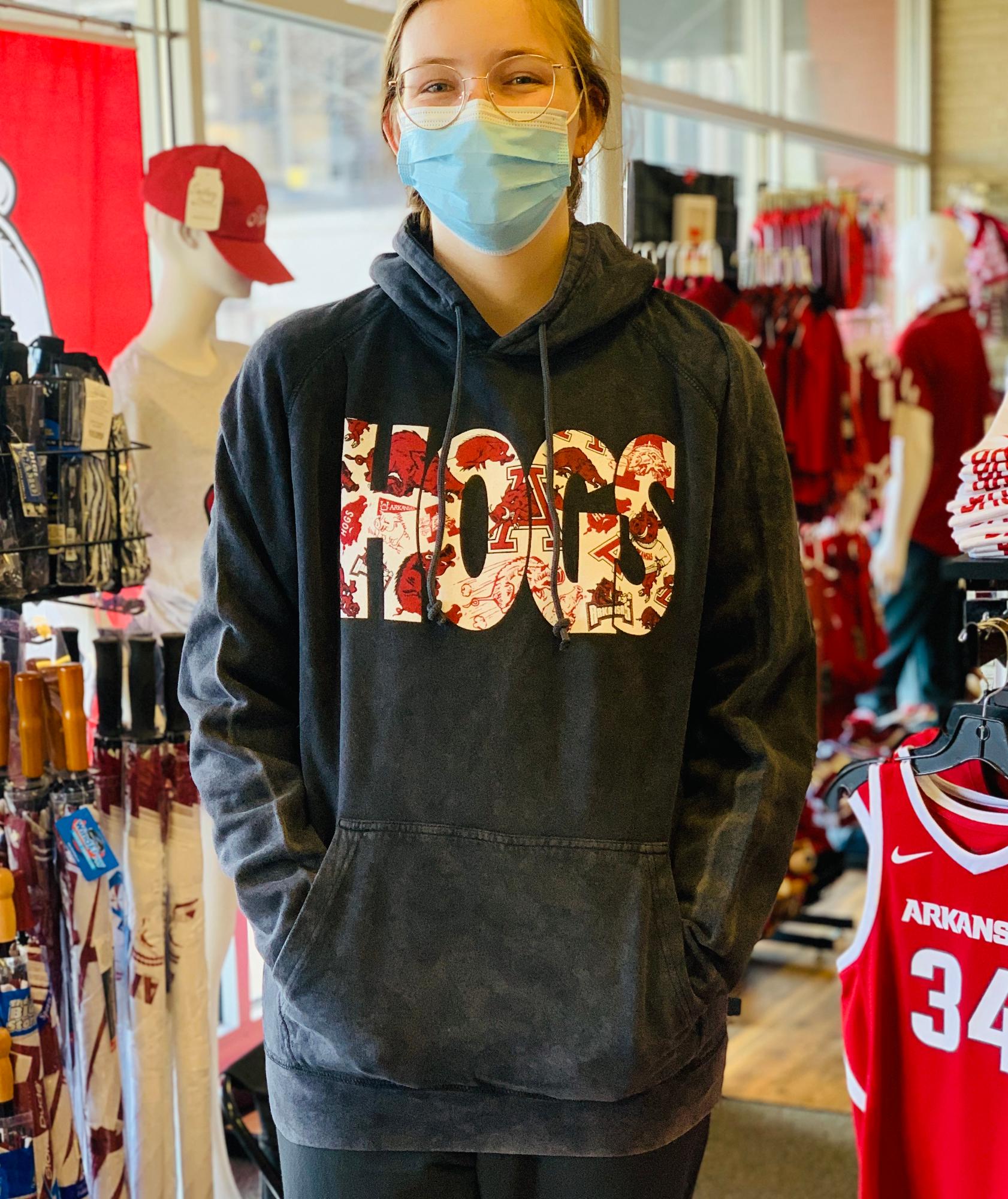 image of: Arkansas Razorbacks Vintage Multi Logo Hogs Hoodie - Faded Grey