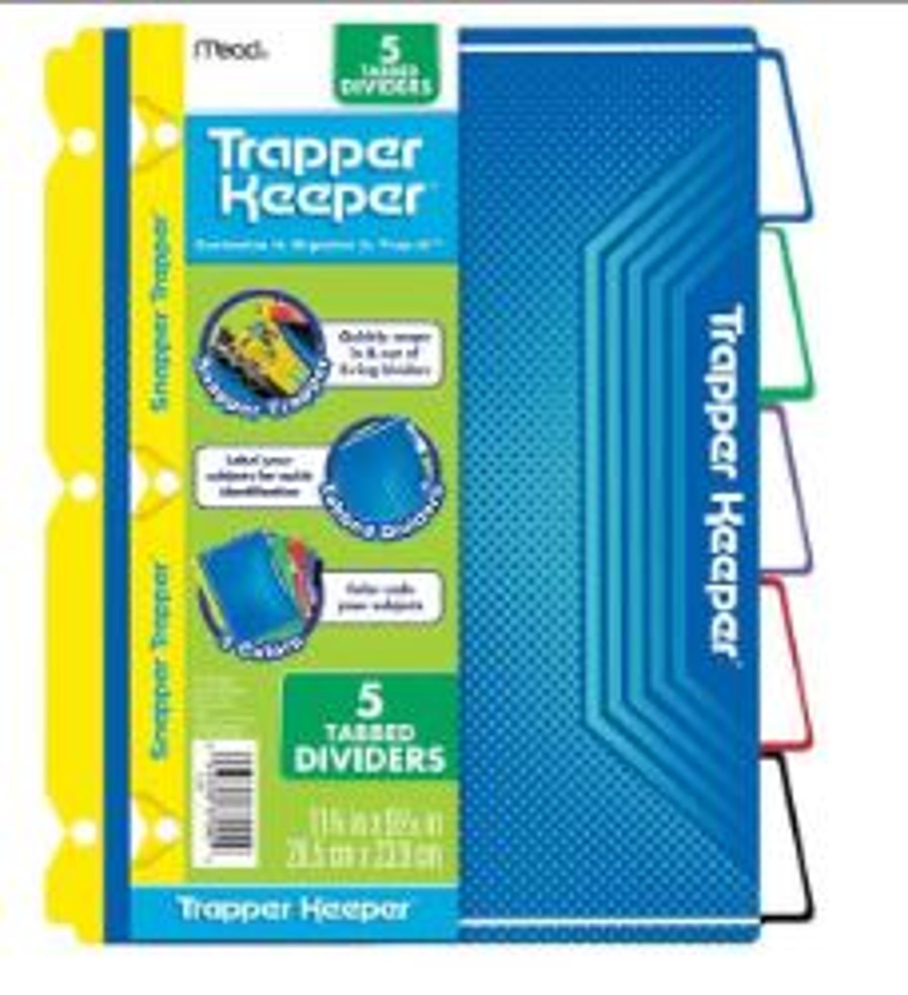 -Trapper Keeper Tabbed Dividers w/Write-on Tabs, 5 Count