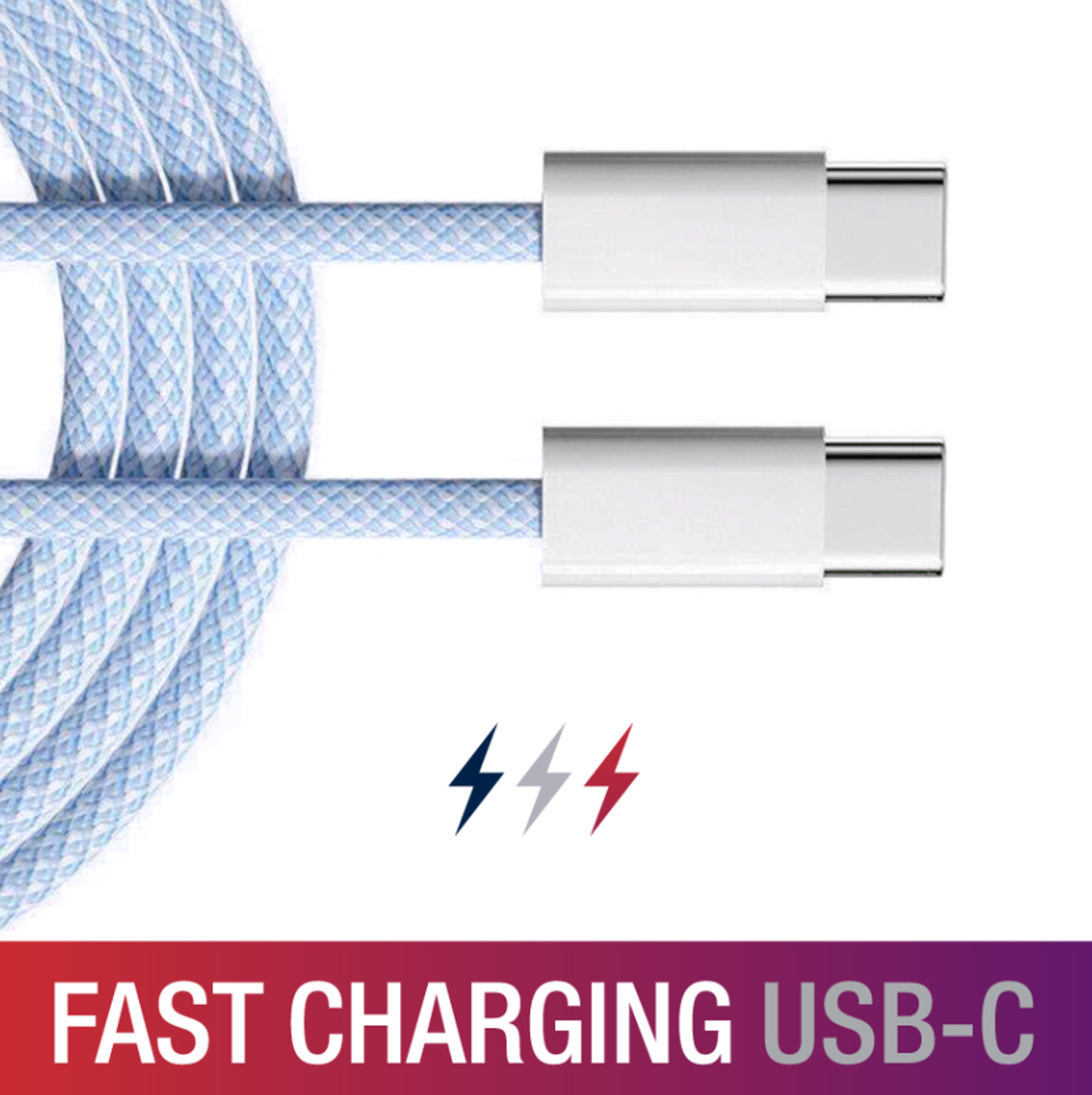 image of: USB-C to USB-C Fast Charging Cable  - Blue, 3ft