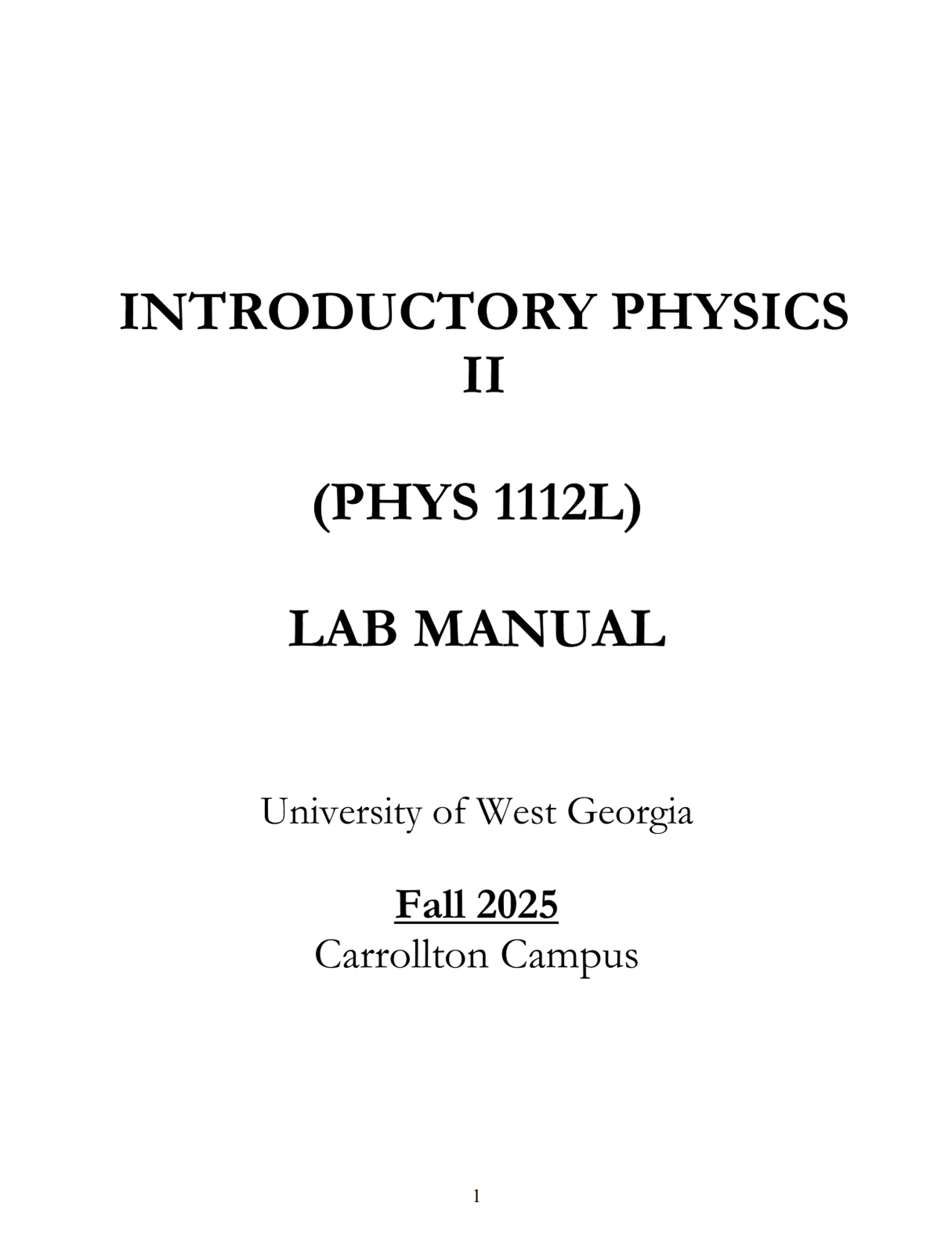 Cover image for PHYS 1112L LAB MANUAL - FALL 2025