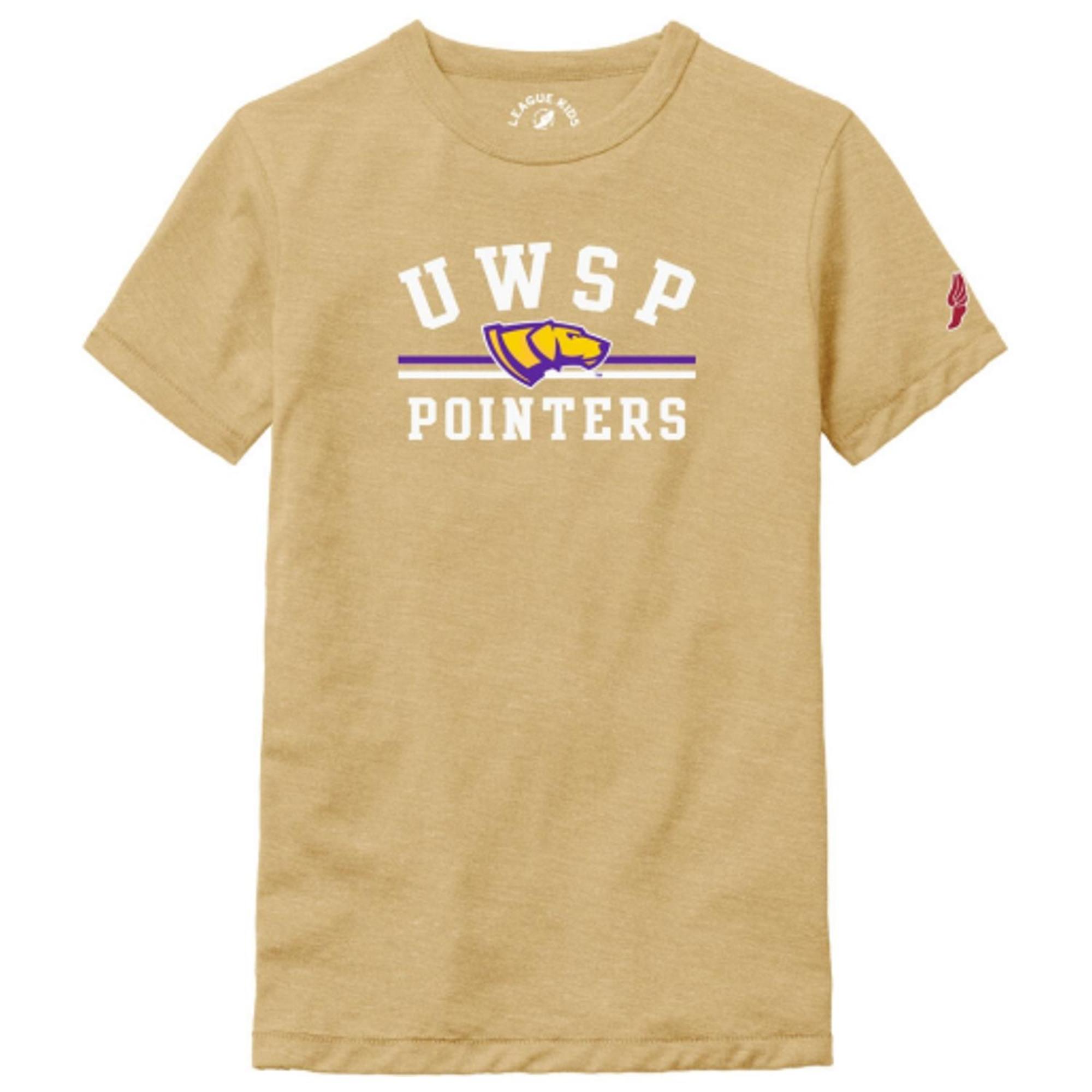 Product image 1 of 1 for UWSP Youth Victory Falls Short Sleeve Tee, UWSP Pointers Logo, Heather Varsity Gold