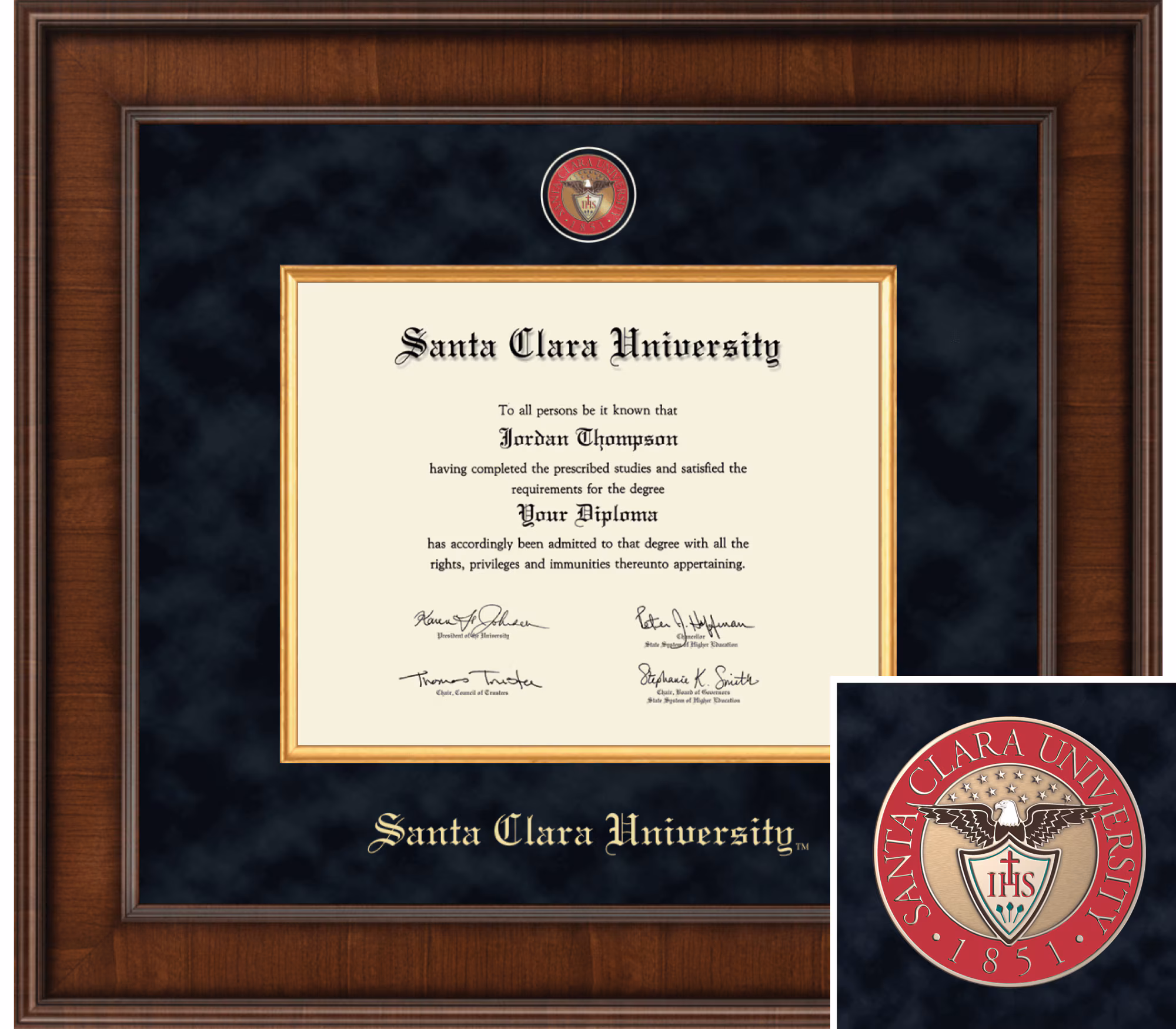 image of: Santa Clara University 8in x 10in Presidential Diploma Frame, Walnut