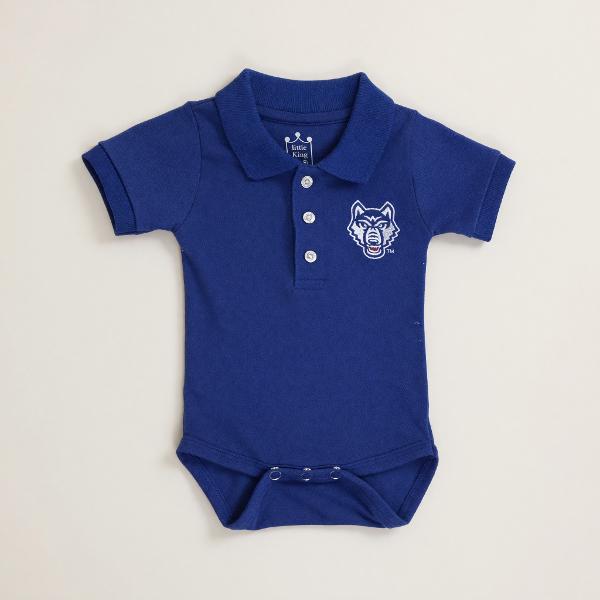 WOLF LOGO COTTON POLO ROMPER; $24.99