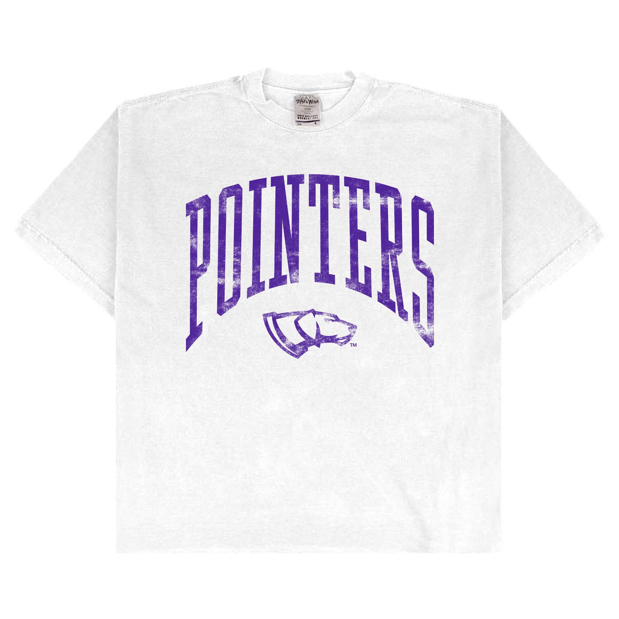 Product image 1 of 1 for UWSP Drop Short Sleeve Tee, Pointers Distressed Logo, White