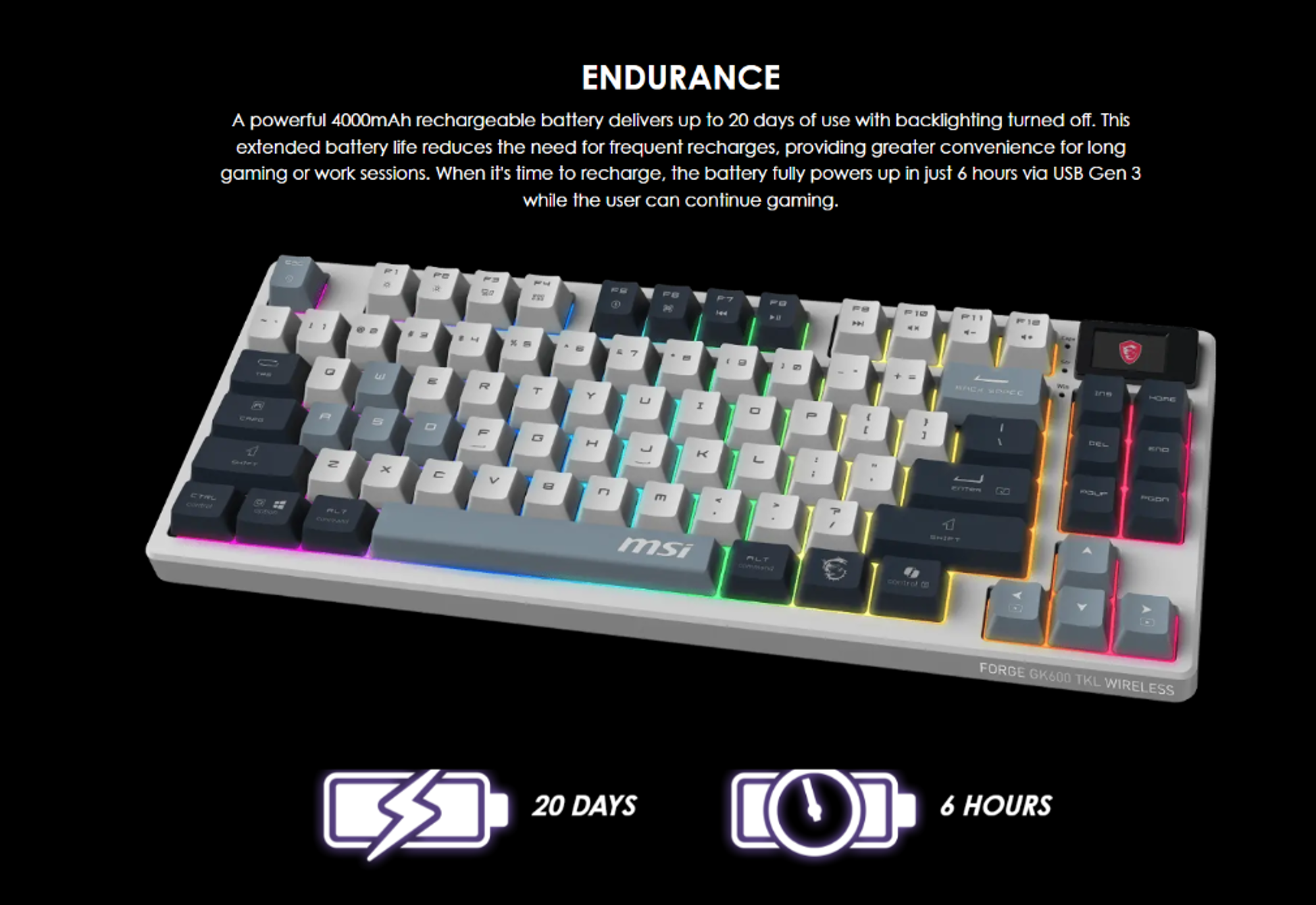 Product image 3 of 5 for MSI FORGE GK600 TKL Tri-Mode Wireless Keyboard