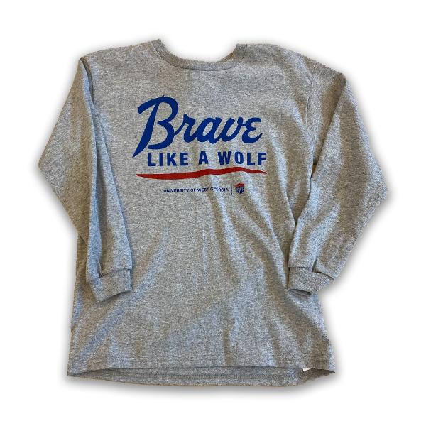 BRAVE LIKE A WOLF YOUTH TSHIRT UWG SHIELD LOGO; $12.99