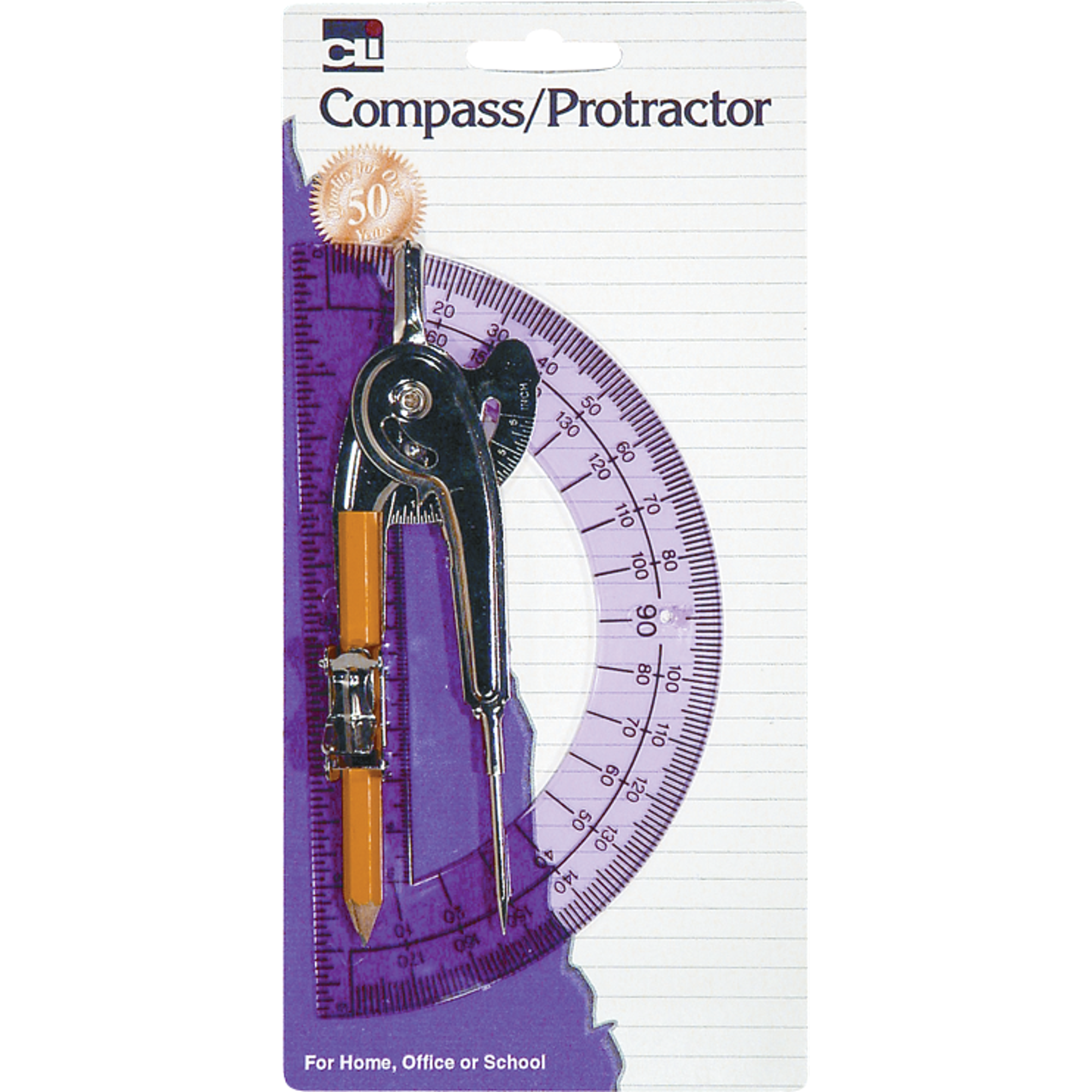 Product image 1 of 1 for Charles Leonard 6in Plastic Protractor with Safety Compass, Assorted Colors