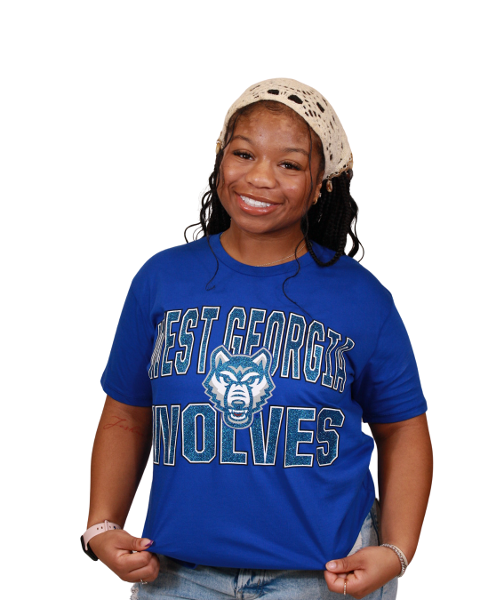 WEST GA WOLVES TEXT "MAXIMA GLITTER" T-SHIRT; $29.99