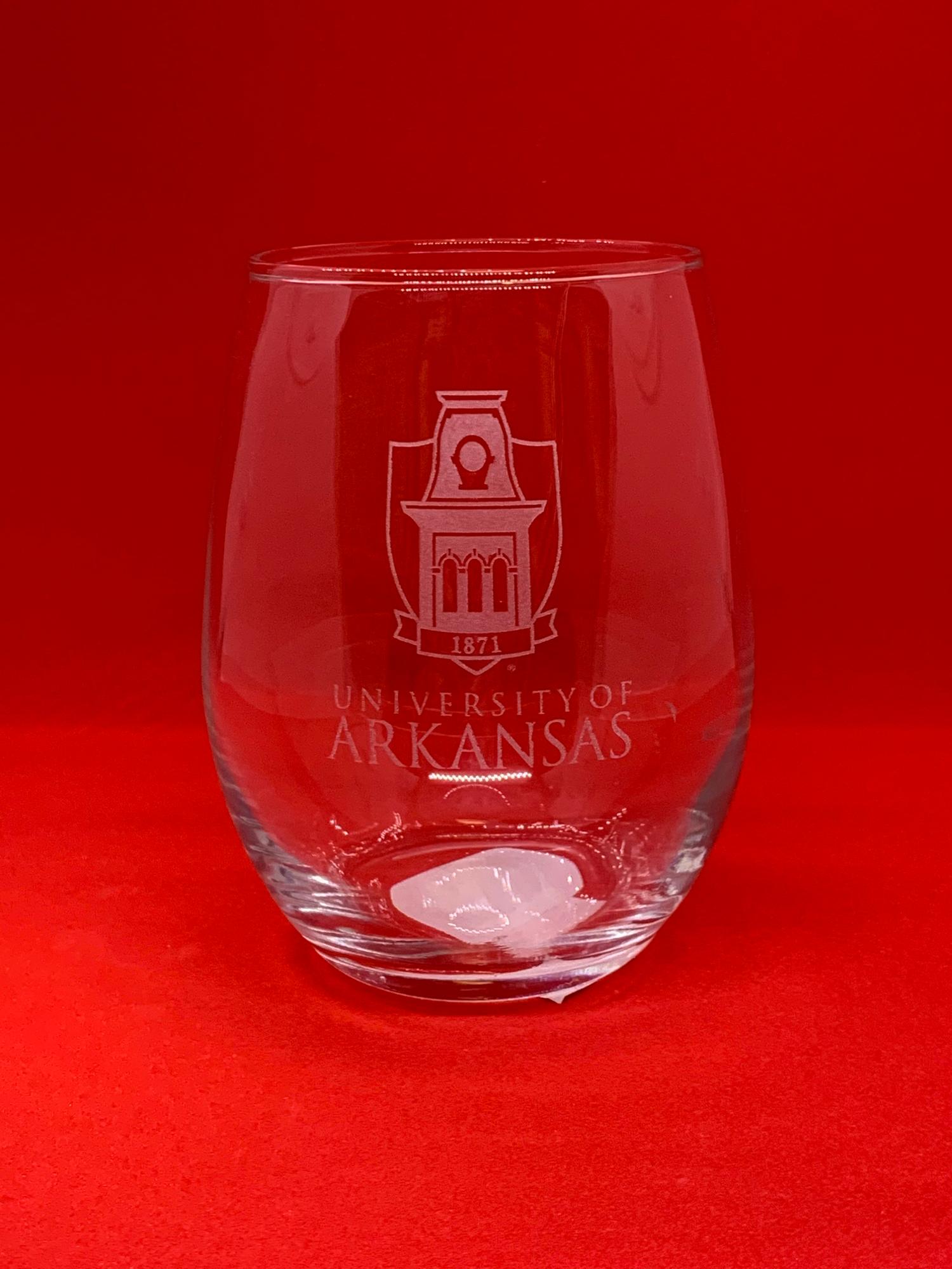 image of: University of Arkansas Tower Stemless Wine Glass