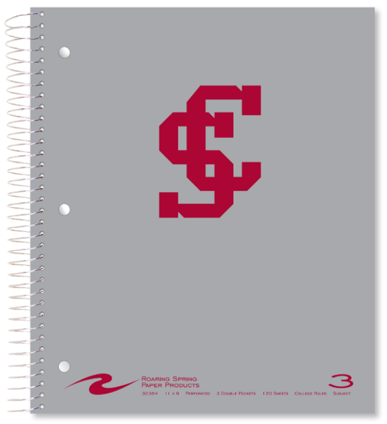 Santa Clara Broncos 3 Subject College Ruled Notebook, Gray; $12.98