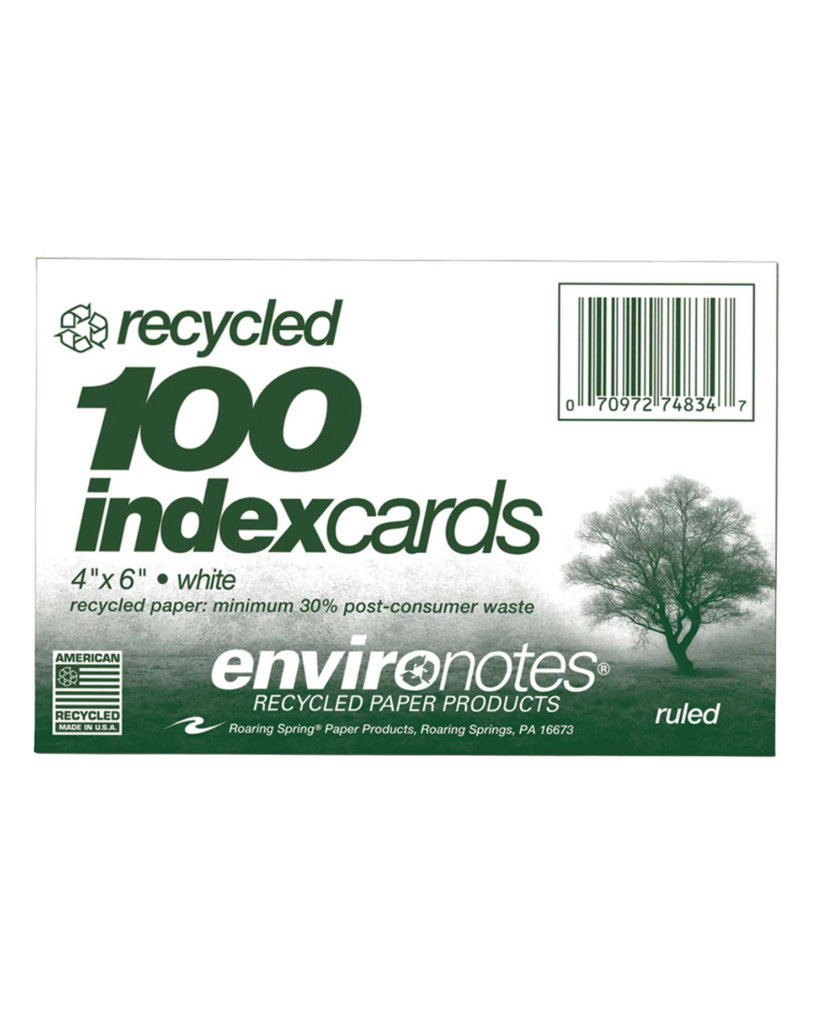 Product image 1 of 1 for Roaring Spring 4in x 6in Environotes Recycled Index Cards, 100 Pack, White