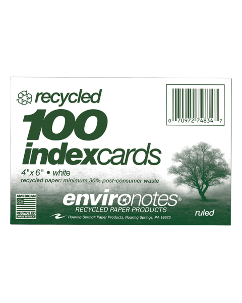 Roaring Spring 4in x 6in Environotes Recycled Index Cards, 100 Pack, White; $6.98