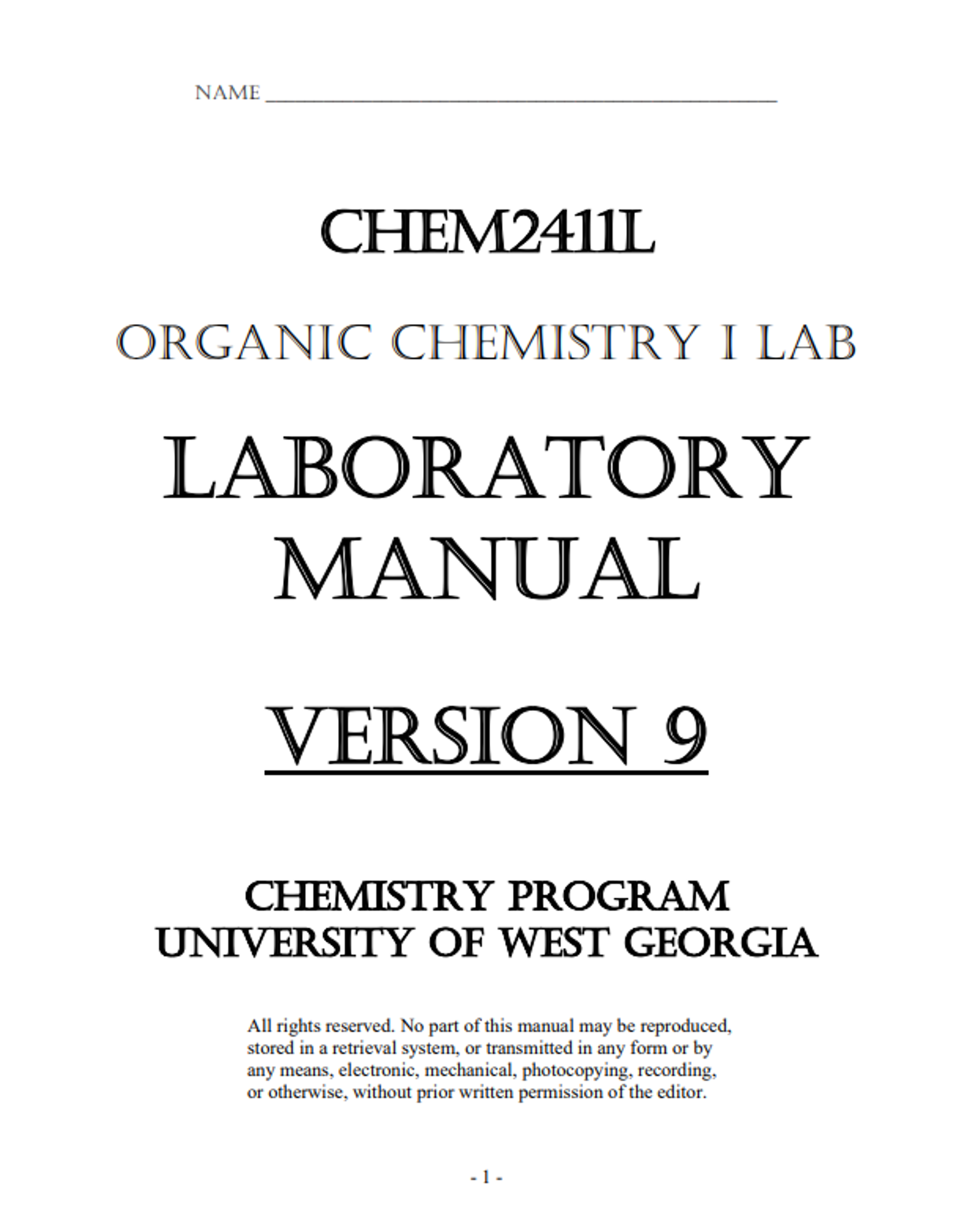 Cover image for CHEM 2411L LAB MANUAL - FALL 2025