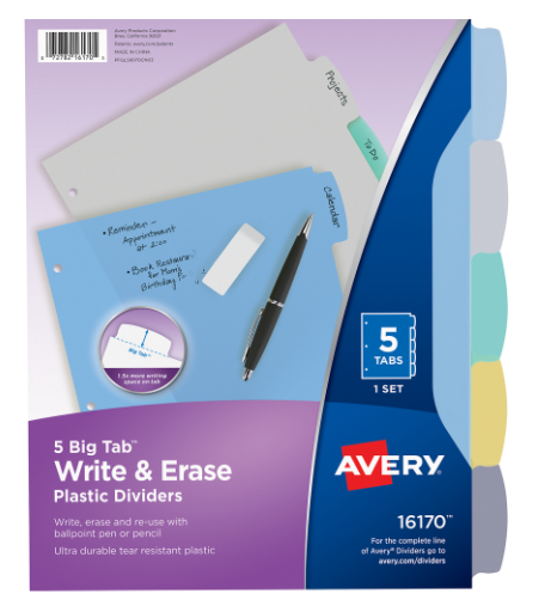 Avery Big Tab Write and Erase Plastic Dividers, 5 Tabs; $6.98