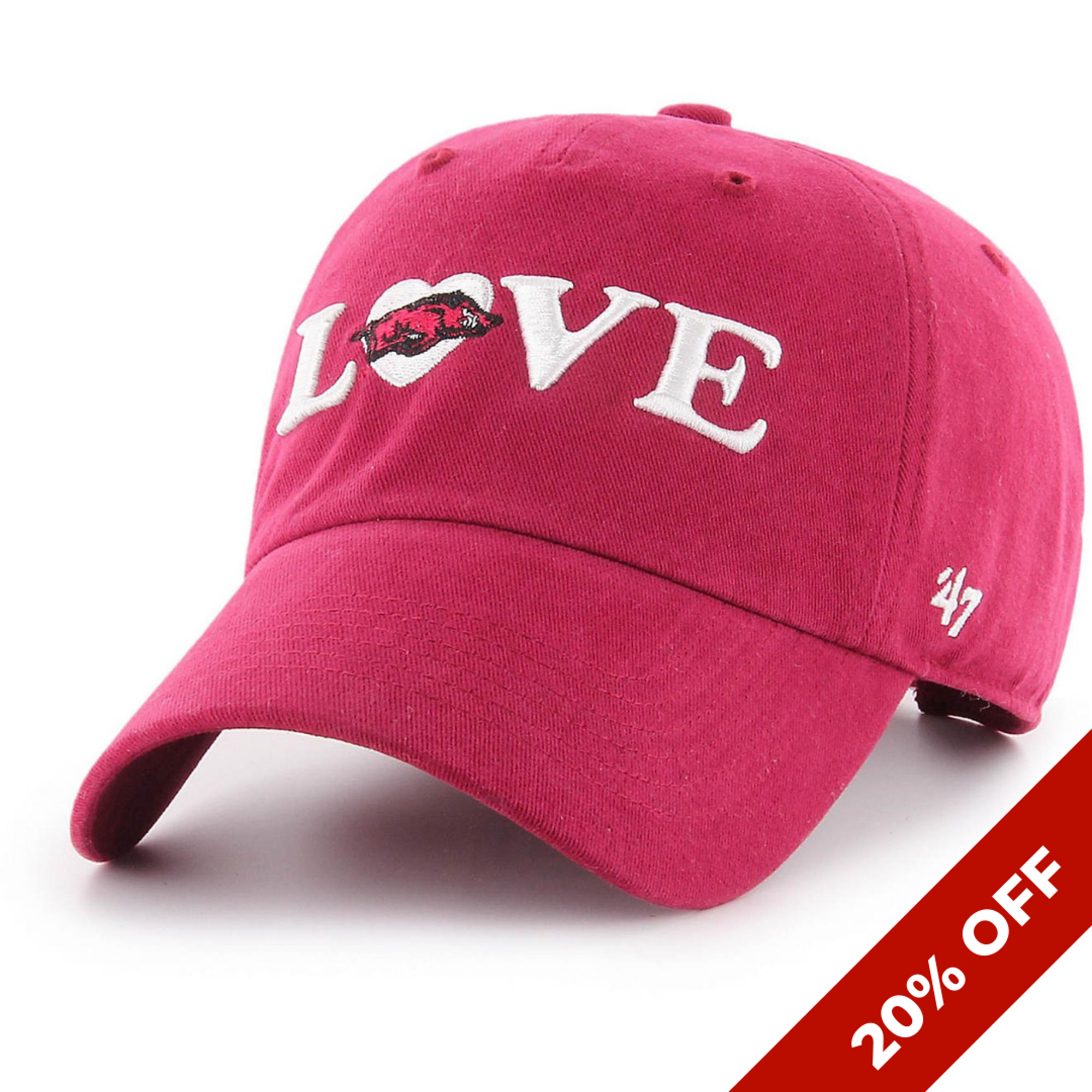 image of: zz Arkansas Razorbacks '47 Love Script Clean Up Hat - Dark Red