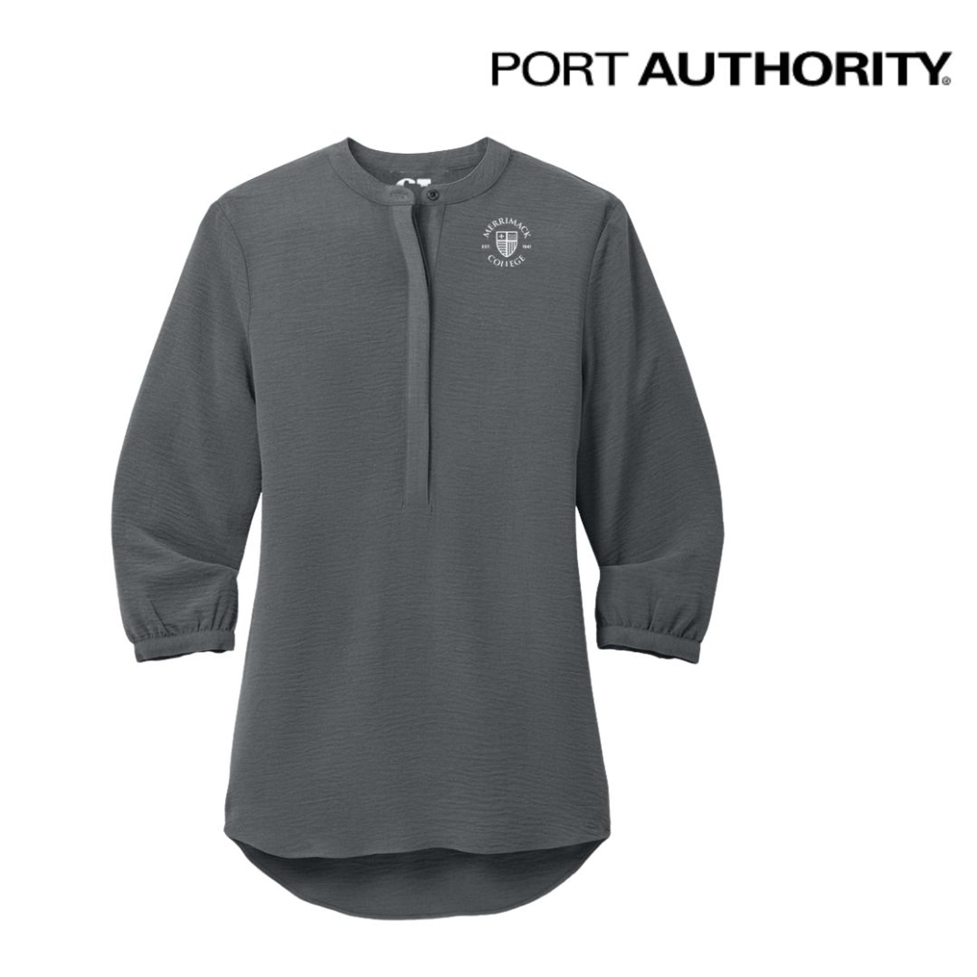 image of: Women's 3/4-Sleeve Textured Crepe Graphite Tunic Blouse