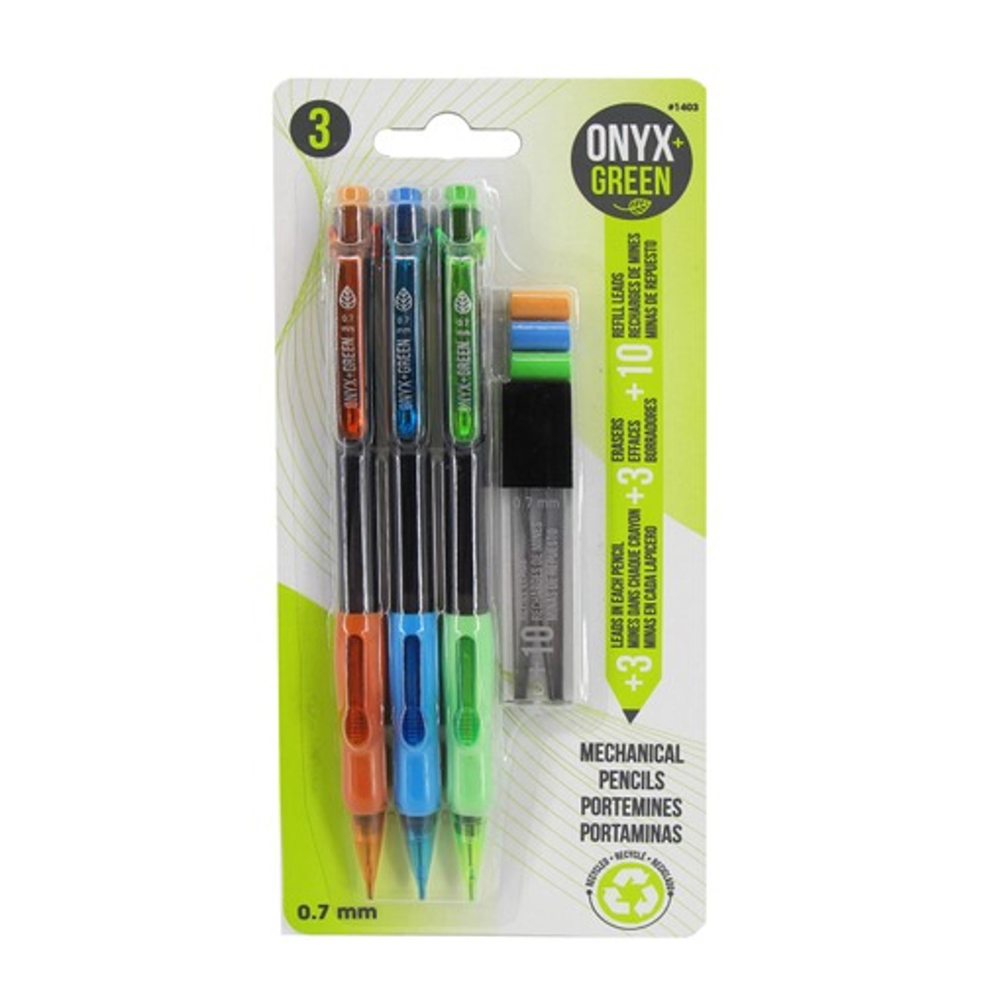 Product image 1 of 1 for 3pk mechanical pencils BONUS 3 leads/3 erasers, recycled plastic