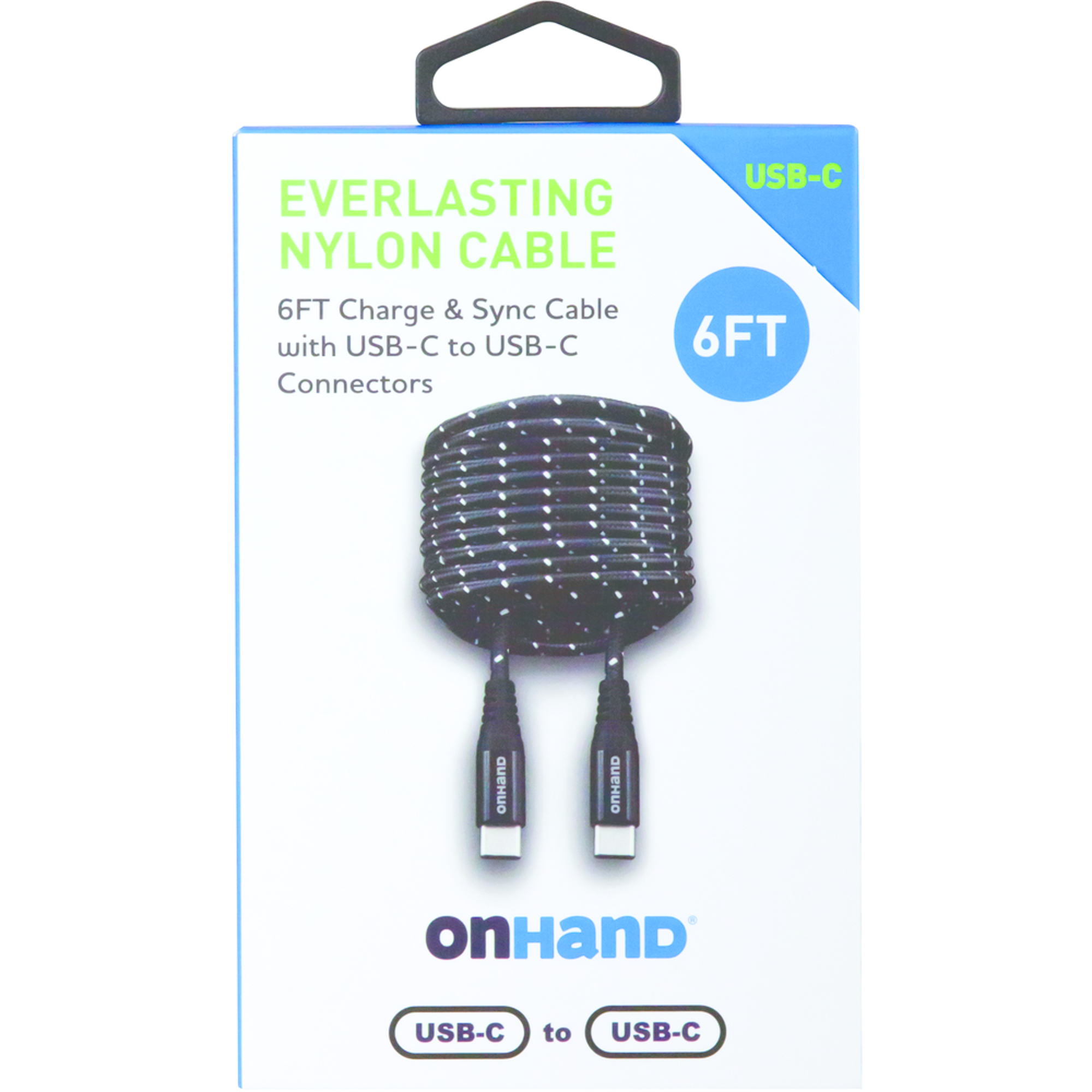 image of: OnHand Everlasting Nylon Charge and Sync Cable 6ft BP USB-C to USB-C