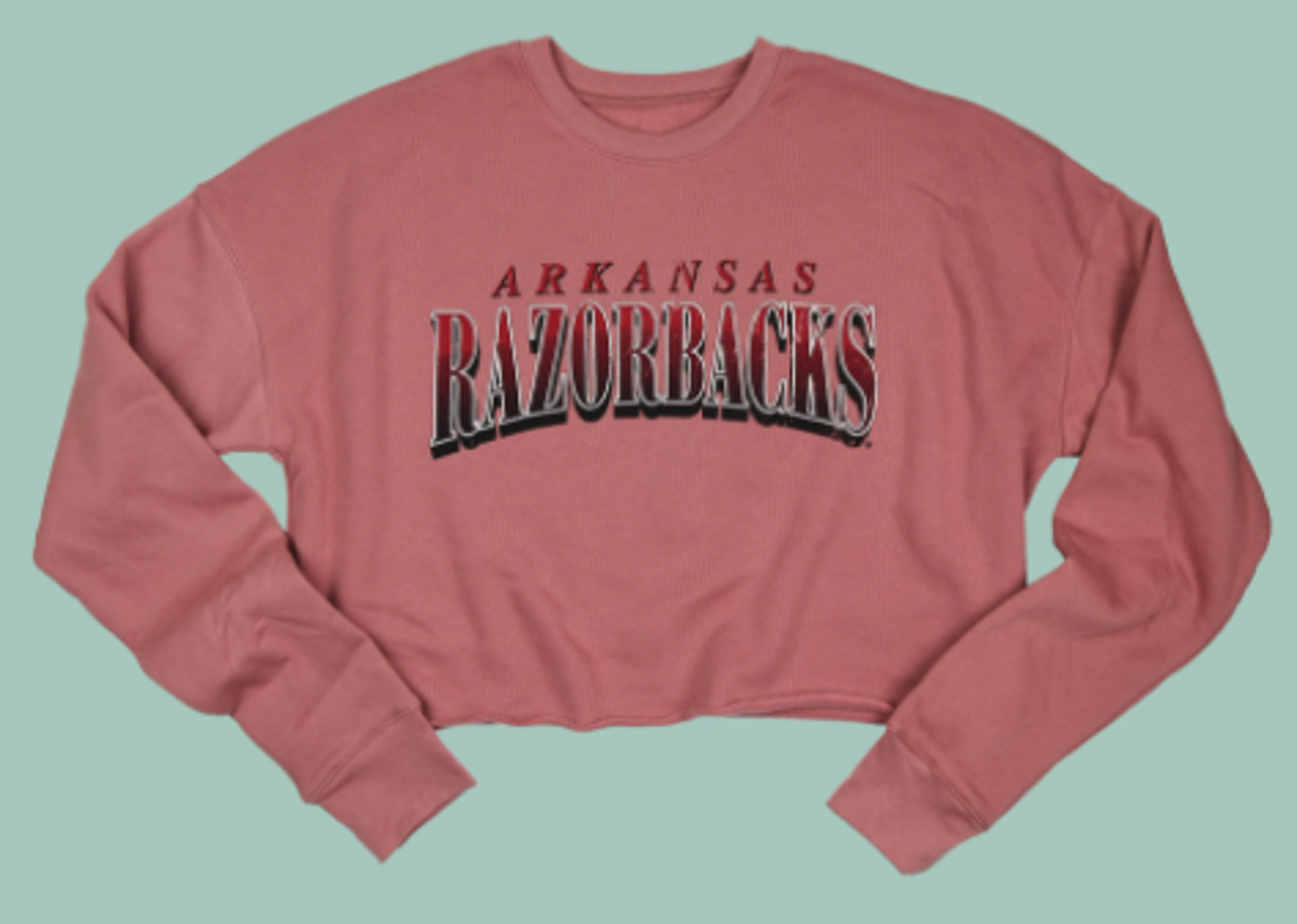 image of: zz Arkansas Razorbacks Women's Distressed Collegiate Crop Sweatshirt