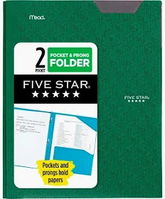 image of: Five Star Stay-Put Plastic 2 Pocket & Pronged Folder, Assorted Colors