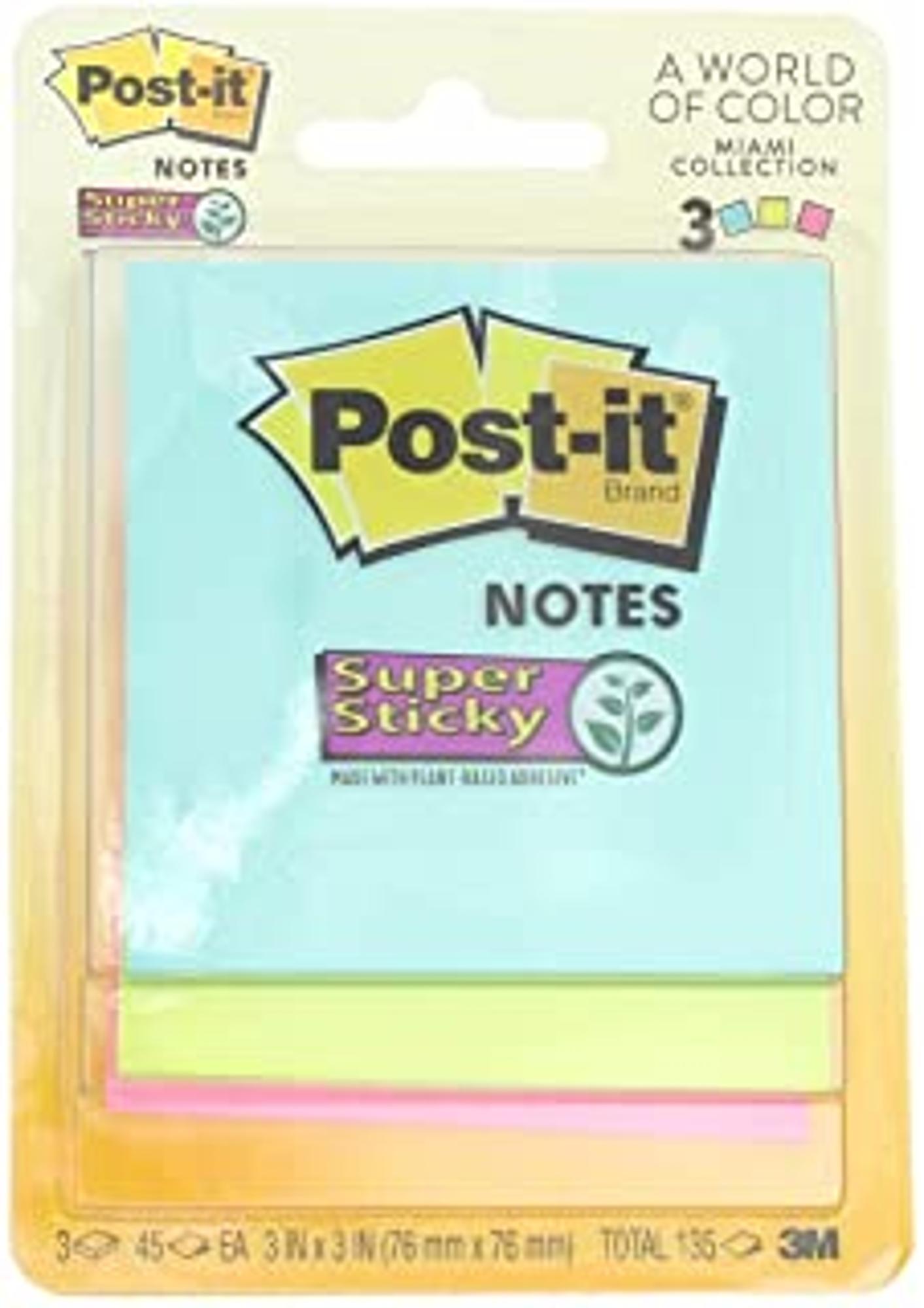 image of: Post-it Notes Super Sticky Pad, 3 x 3 Inches, Assorted Neon, 45 Sheets per Pad