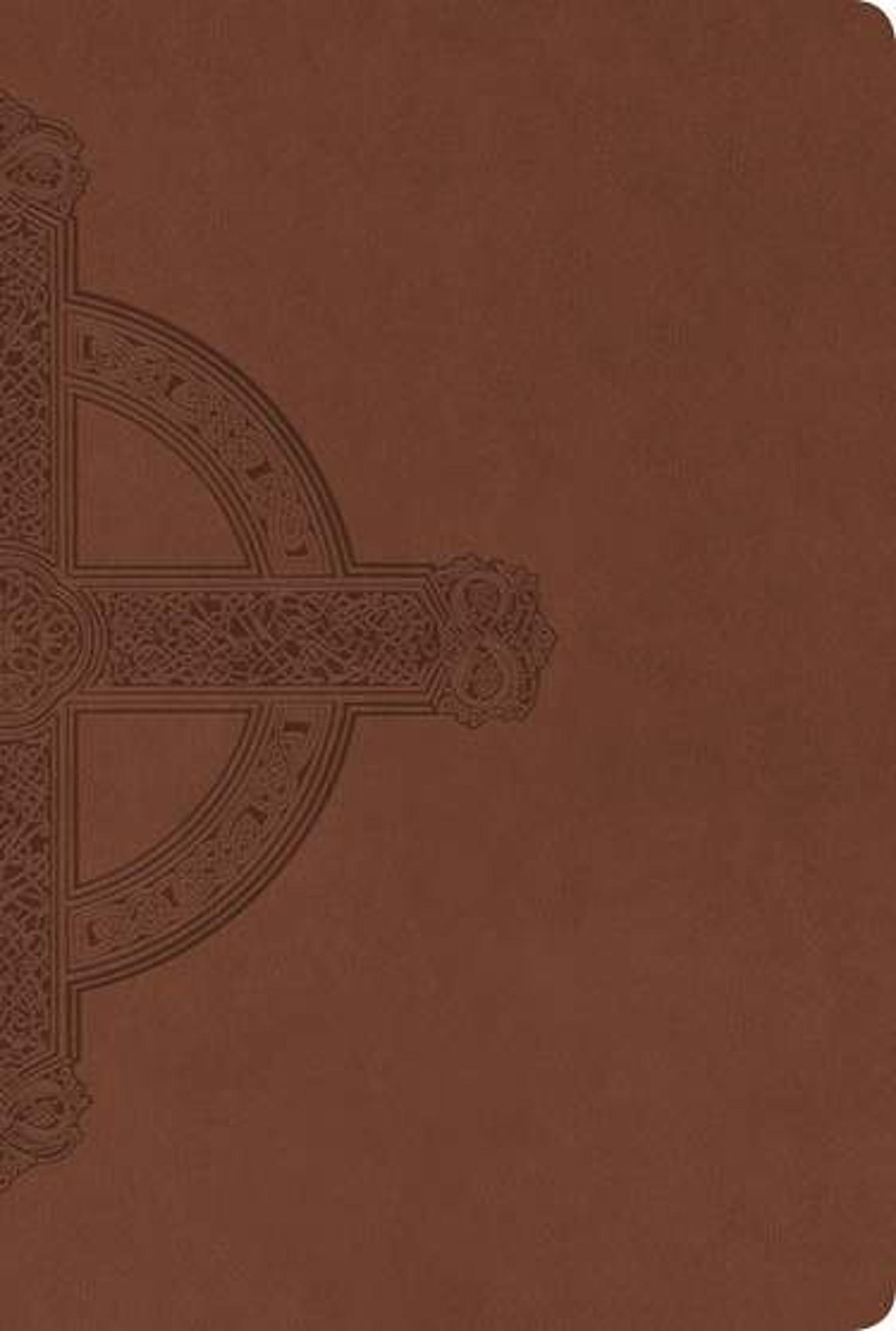 Cover image for NLT Large Print Premium Value Thinline Bible, Filament Enabled (Leatherlike, Brown Celtic Cross) - Large Print