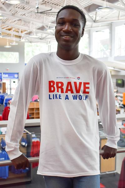 BRAVE LIKE A WOLF LONG SLEEVE UWG SHIELD LOGO; $21.99