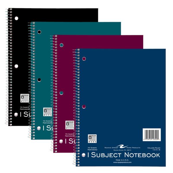 SPIRAL 1 SUBJECT 70 SHEET; $3.99