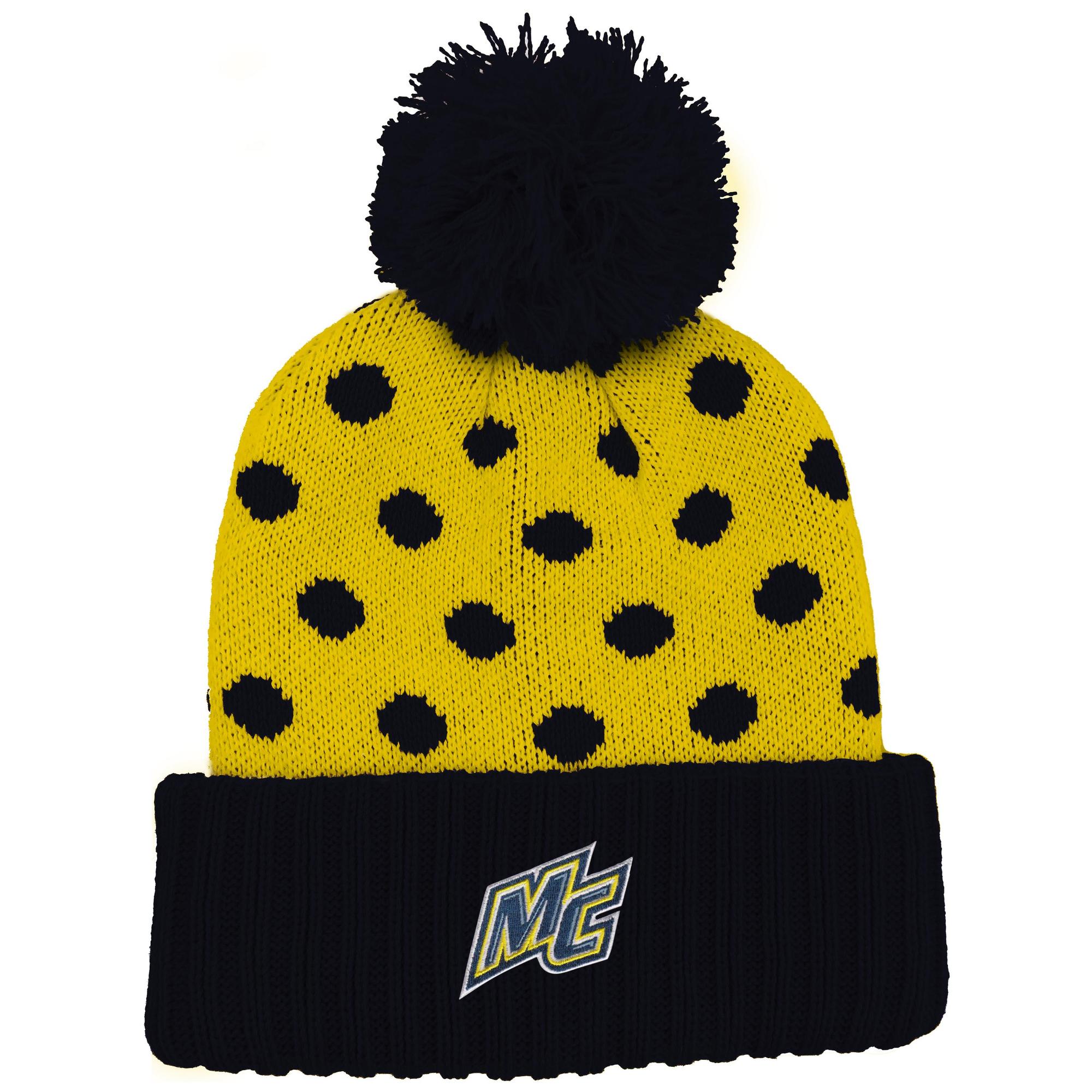 image of: Navy & Yellow Dot PomPom Beanie