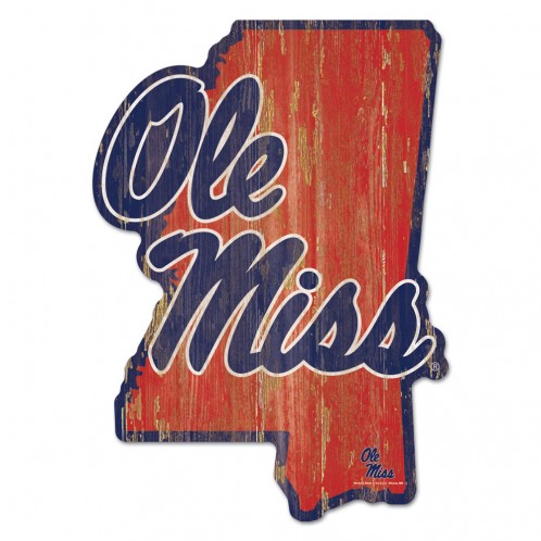 image of: Ole Miss State Shape Wood Sign 9.5 x 14.25