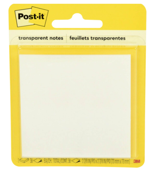 Post-It 3in x 3in Transparent Sticky Notes, 36 Sheets; $6.98