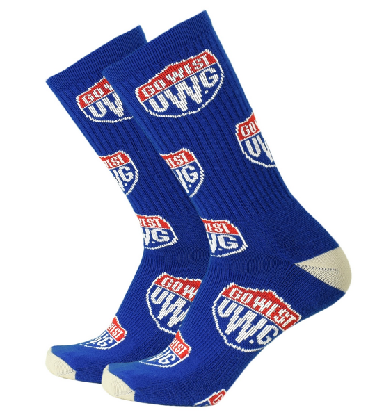 REPEATING SHIELD LOGO SOCKS; $14.99