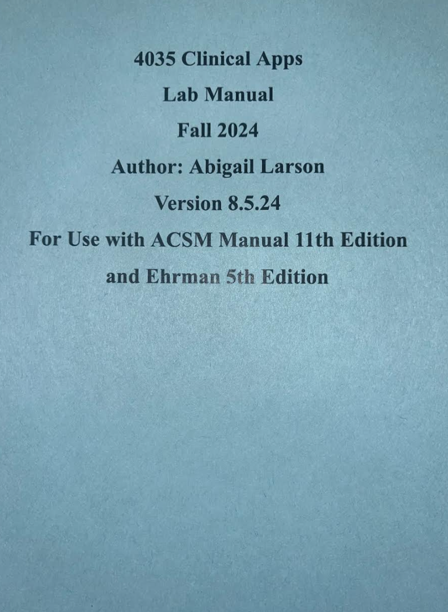 Cover image for KIN 4035 CLINICAL APPLICATIONS LABORATORY