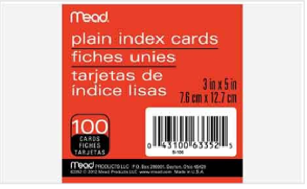 Mead Plain Index Cards 3 x 5 - 100 pk; $1.49