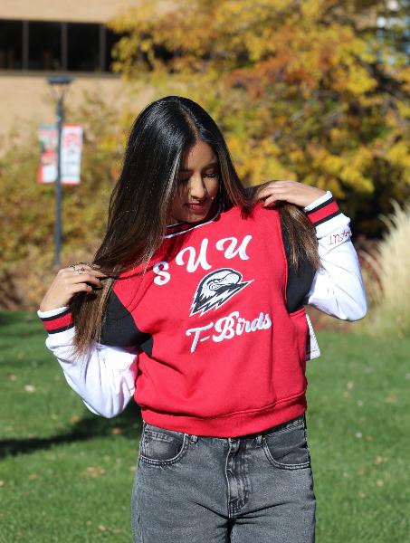 Colosseum Women's Moonbeams Crew – Red/Black (SUU/Thor); $42.99