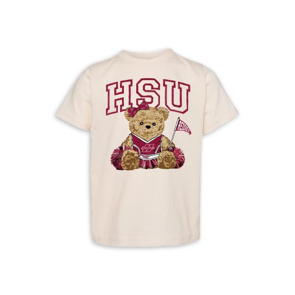 HSU Cheerleader Bear Elevated Short Sleeve Tee; $24.99