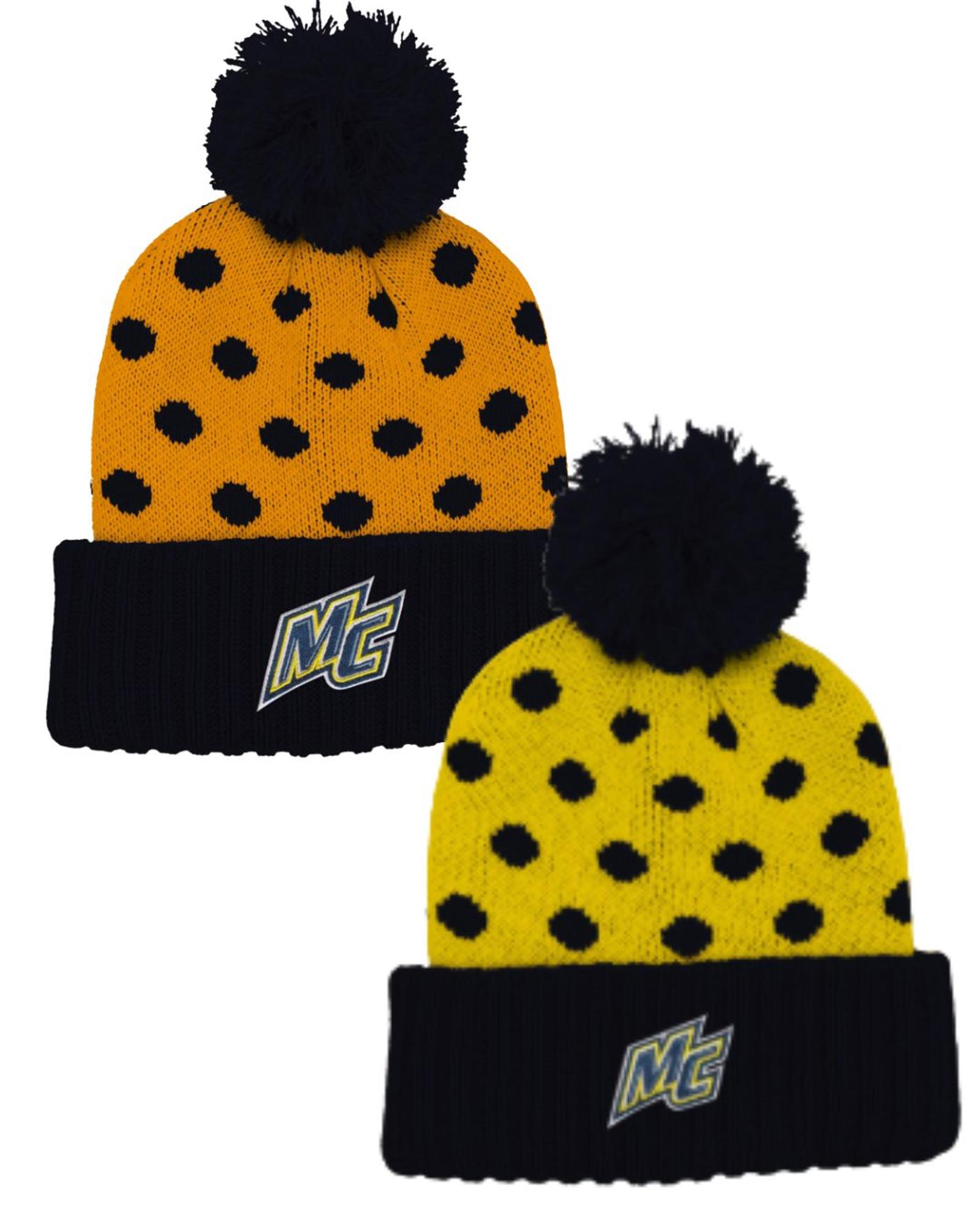 image of: Navy & Yellow Dot PomPom Beanie