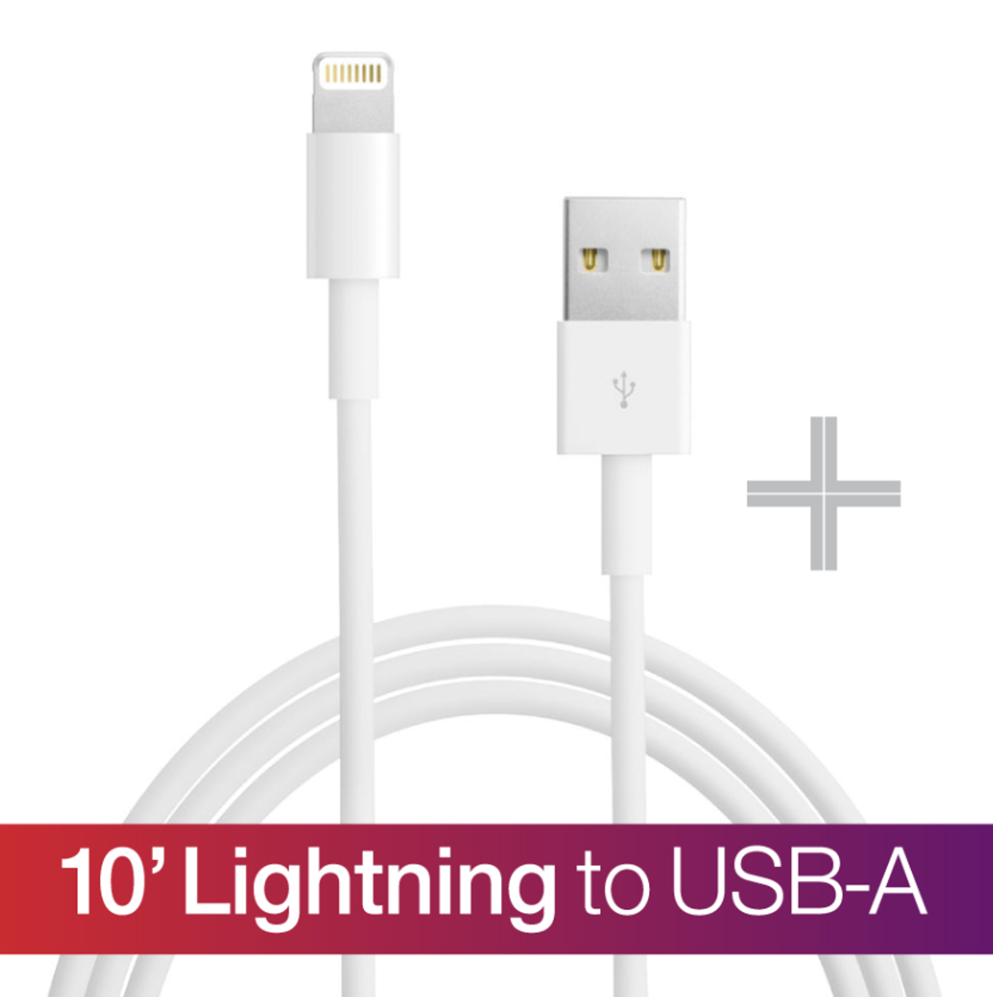 image of: USB-A Lightening Cable -  White, 10ft