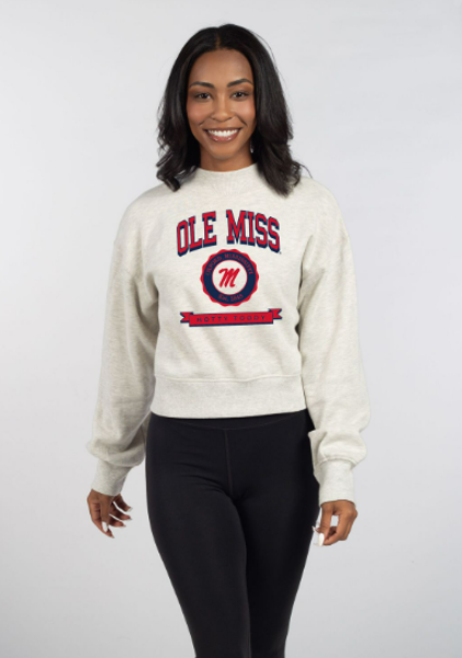 Ole Miss Banner Hailey Mock Neck Cropped Sweatshirt Ash Grey; $53.99