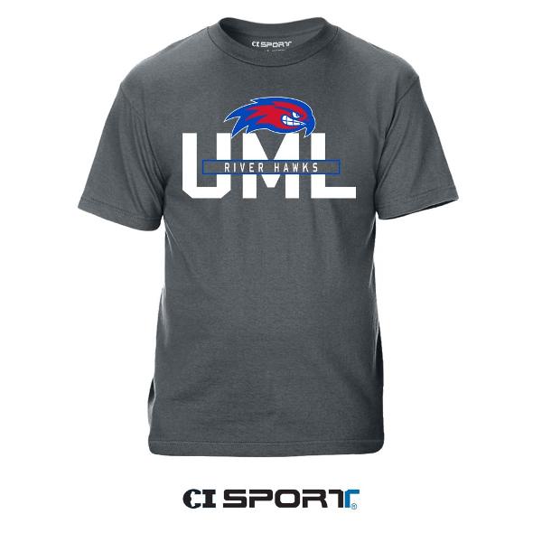 Charcoal UML River Hawks Premium Tee; $21.99