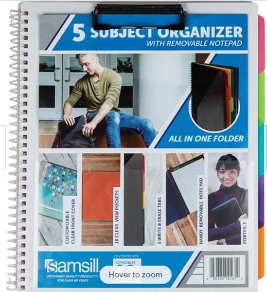 5 Subject Organizerwith Clipboard & Notepad; $9.99